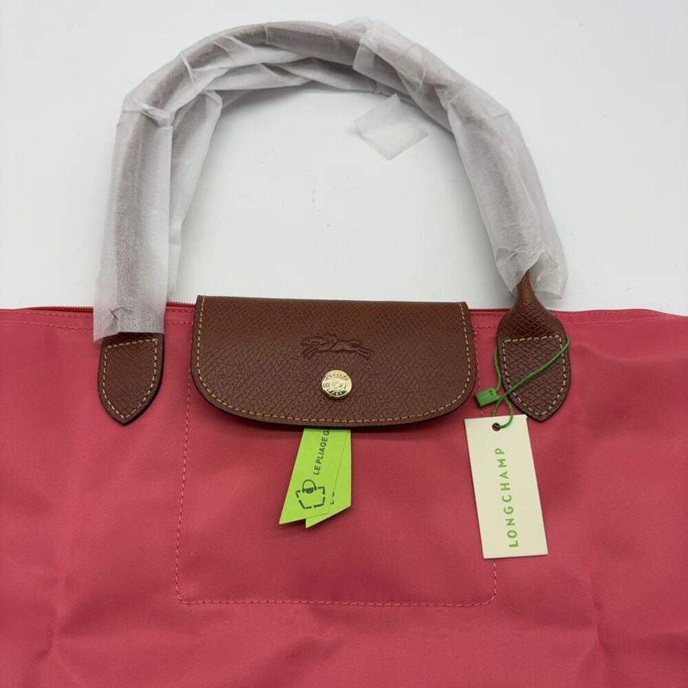 Longchamp Le Pliage Original M Tote in Strawberry with Brown Trim - Picture 3 of 5